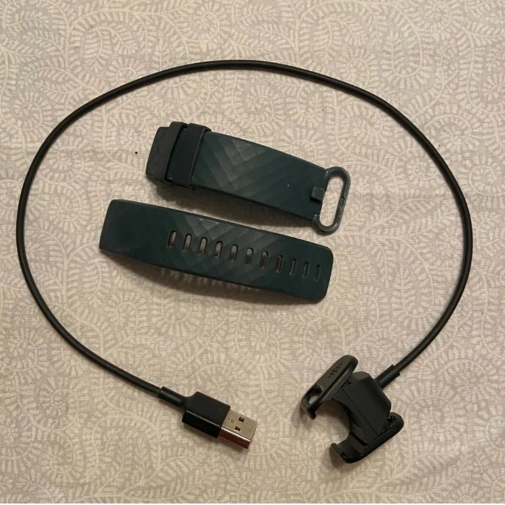 Genuine FitBit Charge 3 (2) USB charging cables and gray watch band. Black OEM
